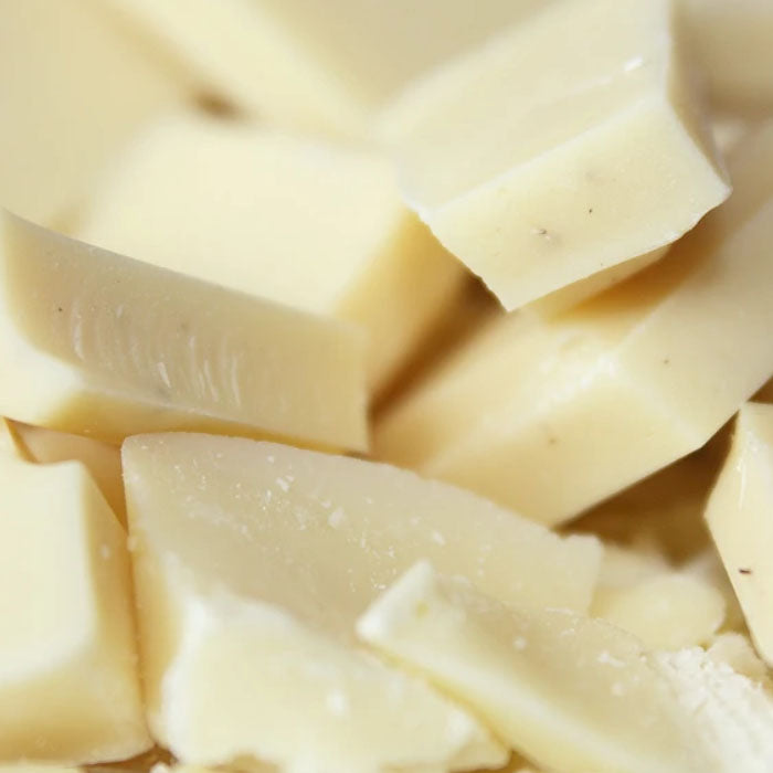 Close-up of sliced white Chocolate pieces