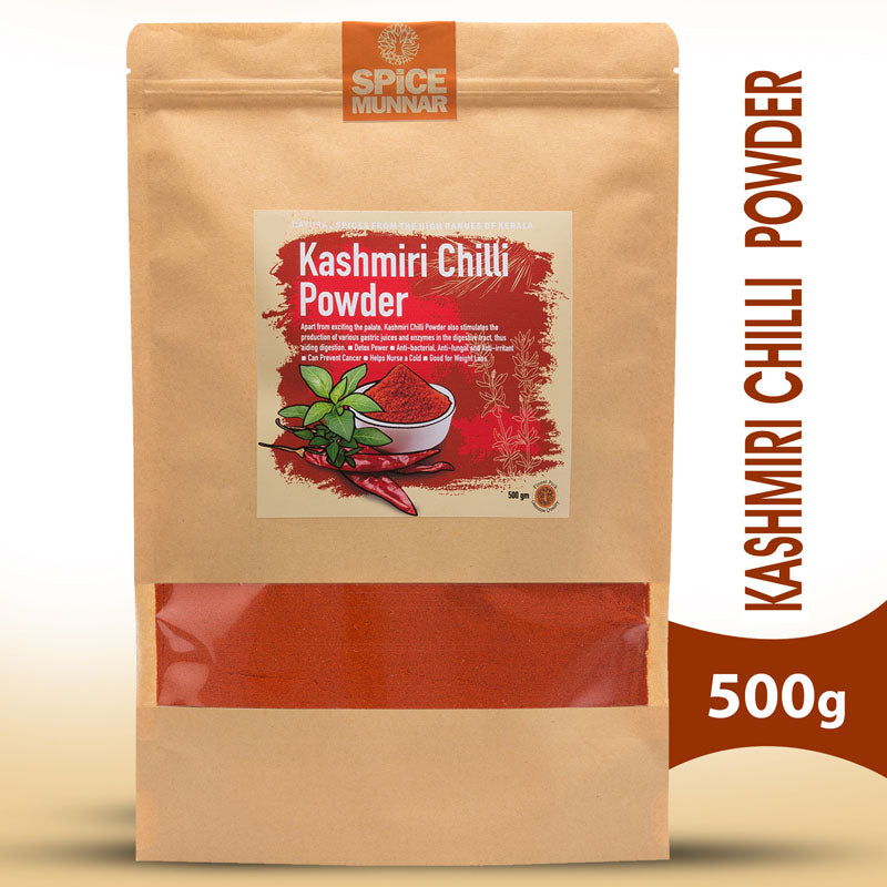 Kashmiri Chilli Powder package with Spice Munnar branding  500g