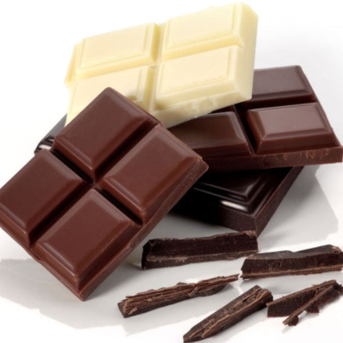 Assorted chocolate bars including white, dark, and milk chocolate  