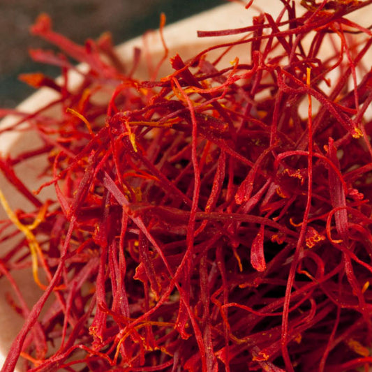 Close-up of red saffron threads  