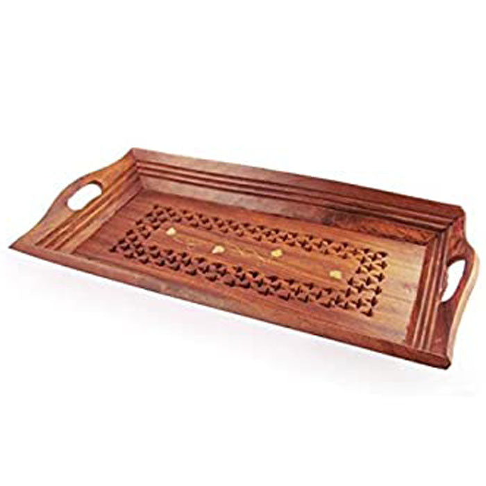 Wooden tray with decorative carvings